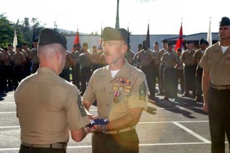 MGySgt Franklin (my replacement) giving me US Flag